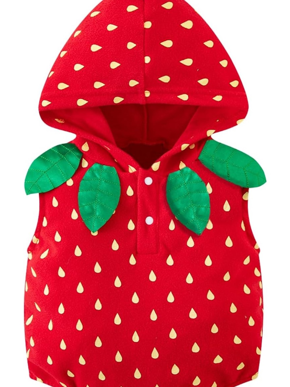 Red Strawberry Hooded Baby/Kids Costume with Green Leaf Accents